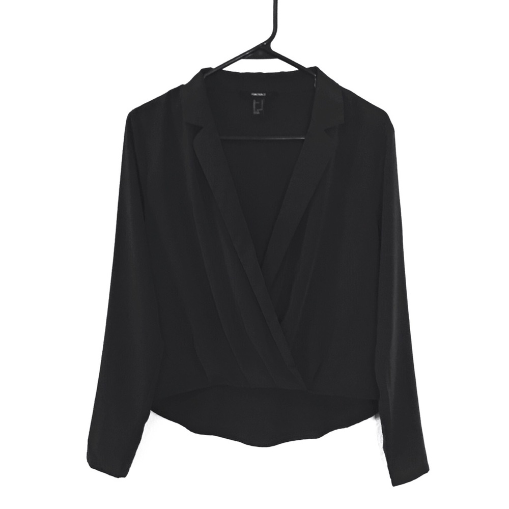 Cropped Plunge Neck Wrap Blouse